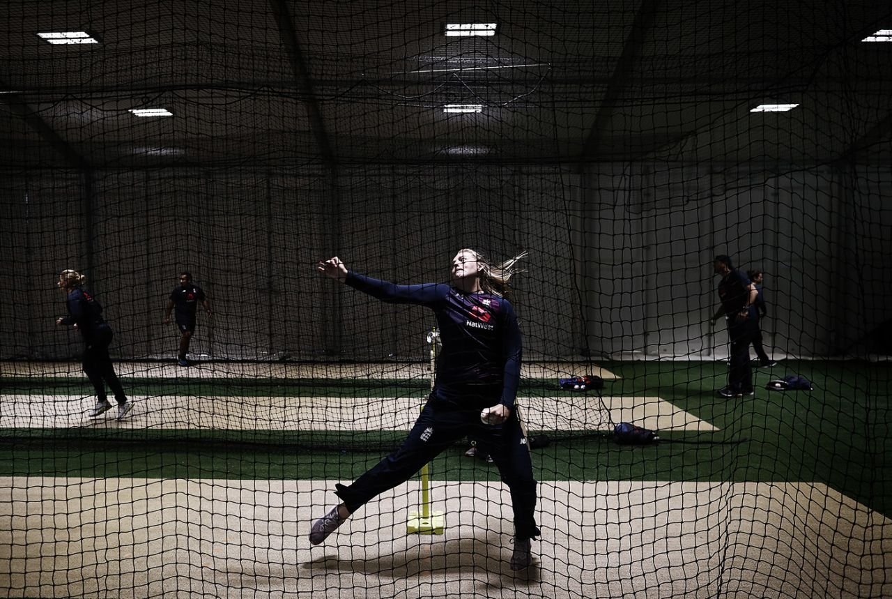 Sophie Ecclestone bowls in the nets, Sydney, March 4, 2020