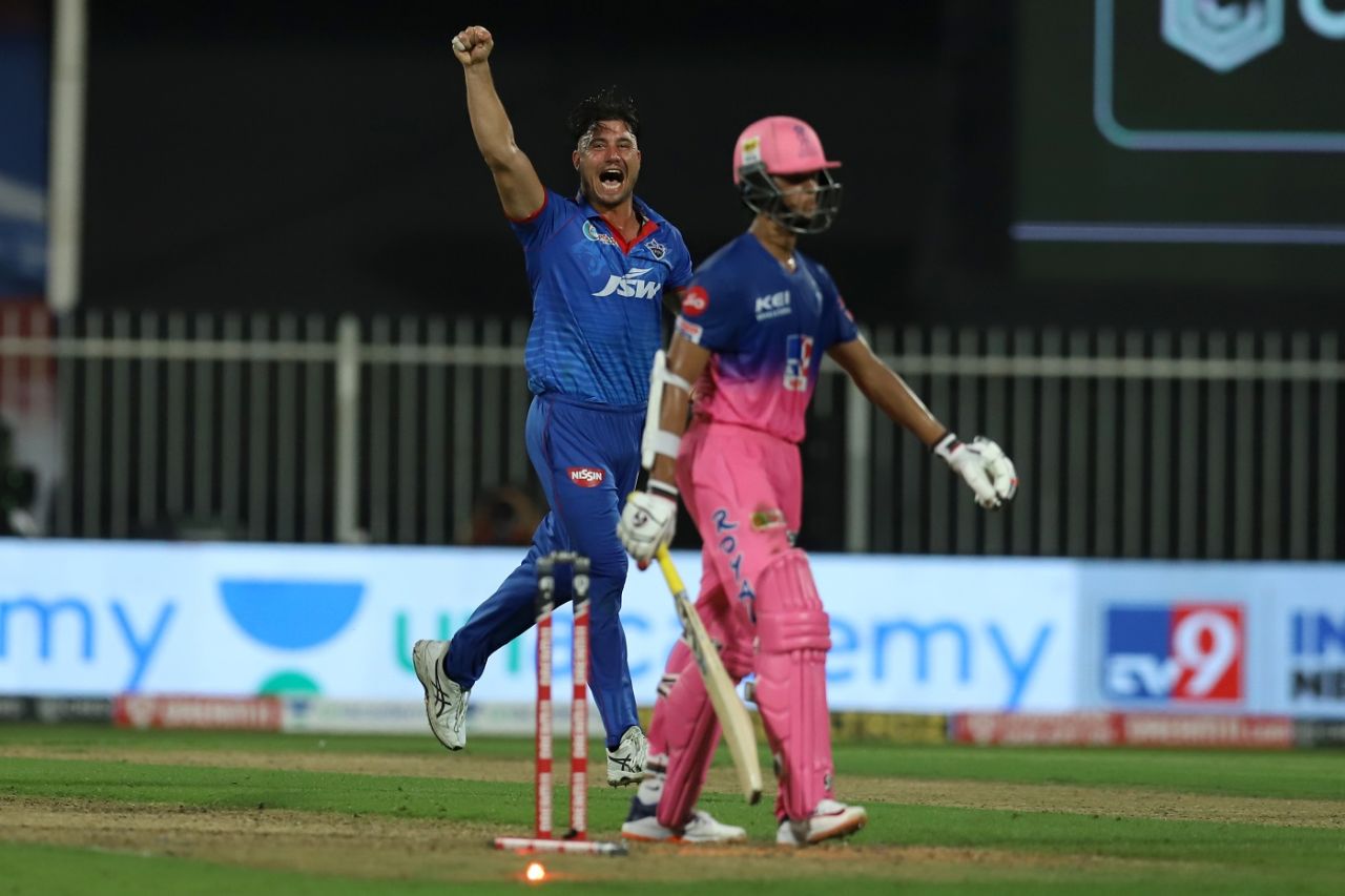 Yashasvi Jaiswal fell to Marcus Stoinis in trying to force the pace, Rajasthan Royals vs Delhi Capitals, IPL 2020, Sharjah, October 9, 2020