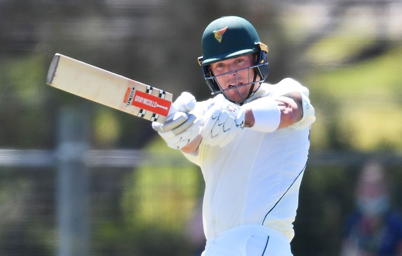 Ben McDermott anchored Tasmania's first innings, Queensland v Tasmania, Sheffield Shield, Park 25, Adelaide, October 10, 20202