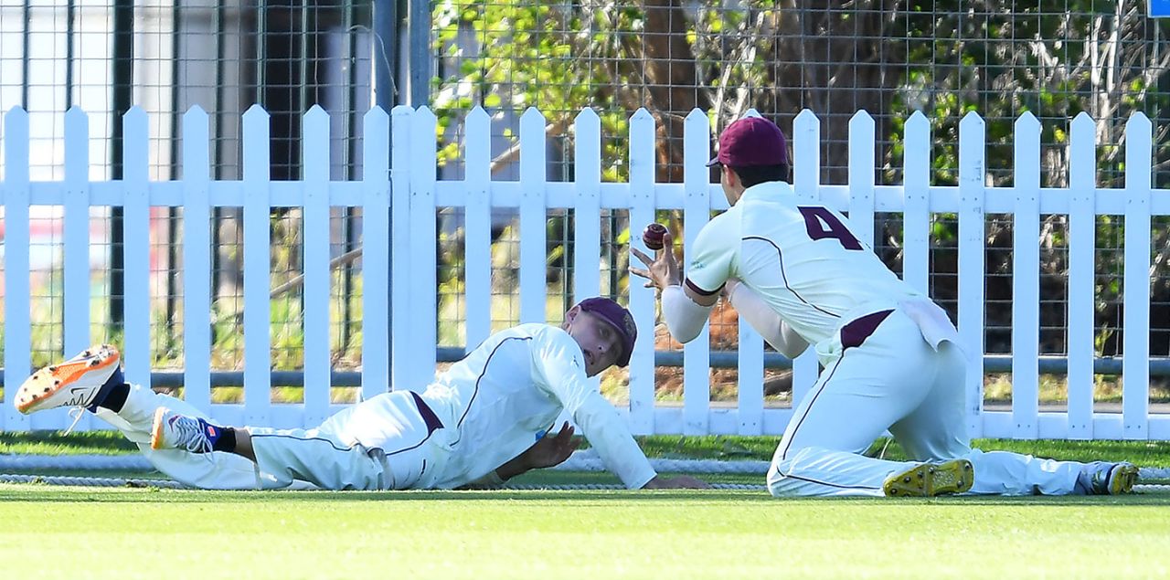 Marnus Labuschagne flicks the ball back to Mitchell Swepson, Queensland v Tasmania, Sheffield Shield, Park 25, Adelaide, October 10, 20202