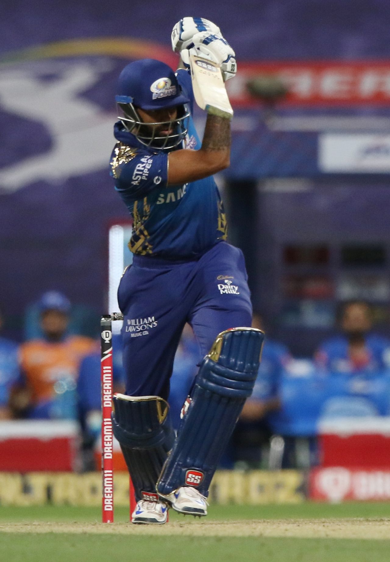 Suryaumar Yadav punches the ball to the leg side, Mumbai Indians vs Delhi Capitals, IPL 2020, Abu Dhabi, October 11, 2020