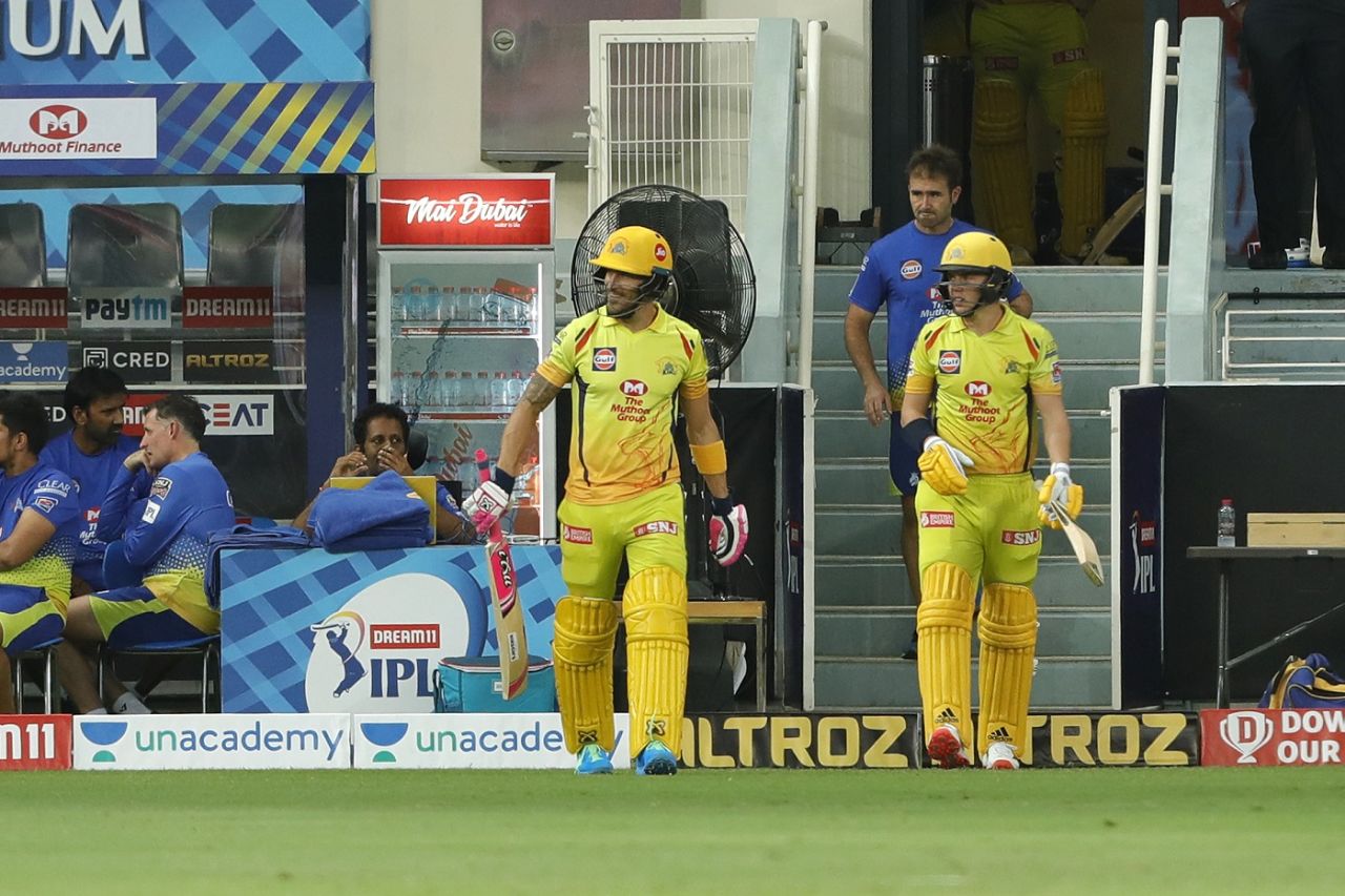 Faf du Plessis is joined by Sam Curran as his opening partner, Sunrisers Hyderabad vs Chennai Super Kings, IPL 2020, Dubai, October 13, 2020