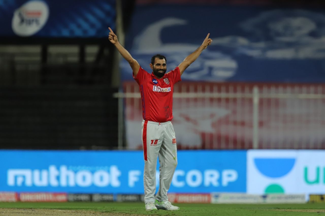 Mohammed Shami is elated after taking a wicket, Royal Challengers Bangalore vs Kings XI Punjab, IPL 2020, Sharjah, October 15, 2020