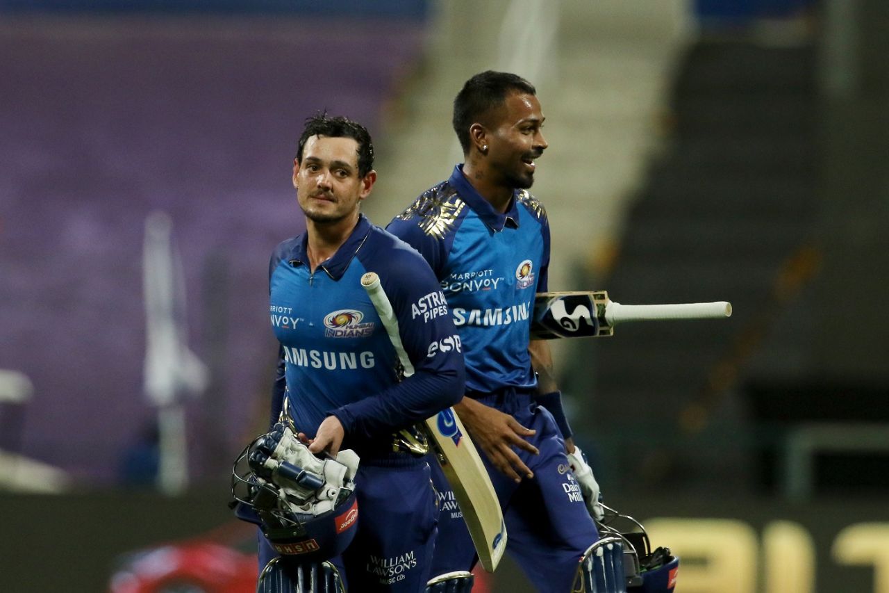 Quinton de Kock and Hardik Pandya helped Mumbai Indians secure a comfortable win, Kolkata Knight Riders vs Mumbai Indians, IPL 2020, October 16, 2020