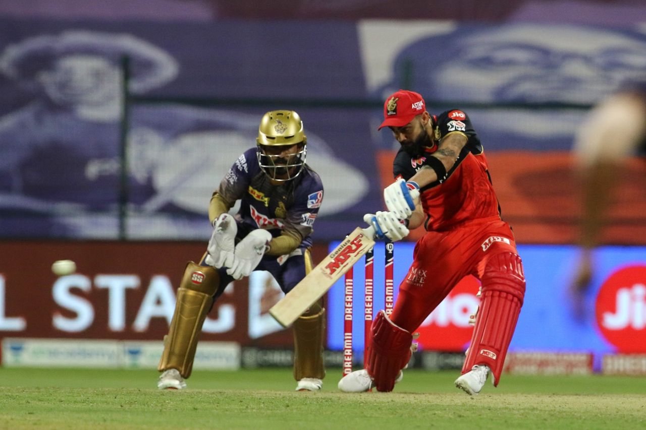 Virat Kohli crunches a cut, Kolkata Knight Riders vs Royal Challengers Bangalore, IPL 2020, Abu Dhabi, October 21, 2020
