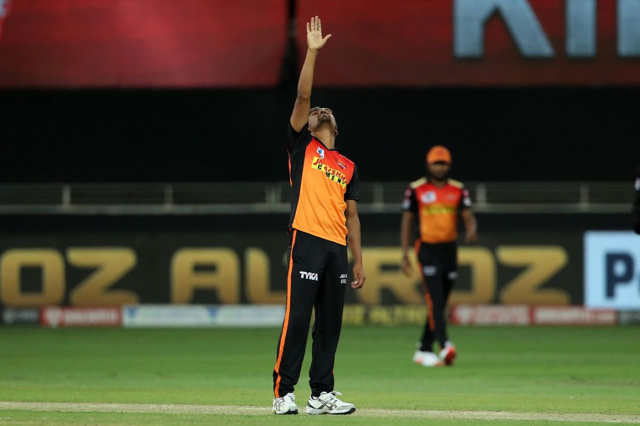 Sandeep Sharma celebrates his 100th wicket in IPL history, Kings XI Punjab vs Sunrisers Hyderabad, IPL 2020, Dubai, October 24, 2020