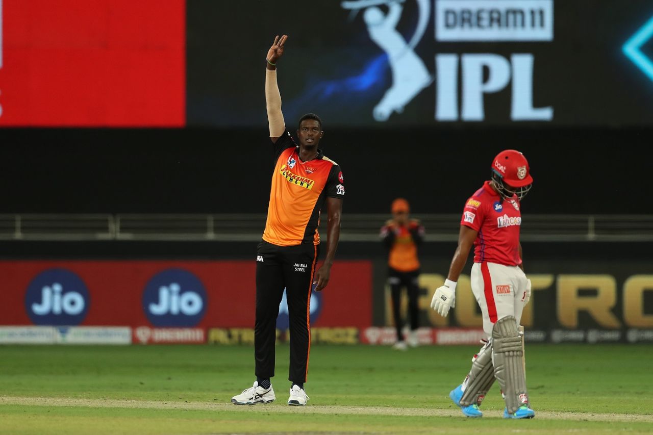 Jason Holder celebrates a wicket, Kings XI Punjab vs Sunrisers Hyderabad, IPL 2020, Dubai, October 24, 2020