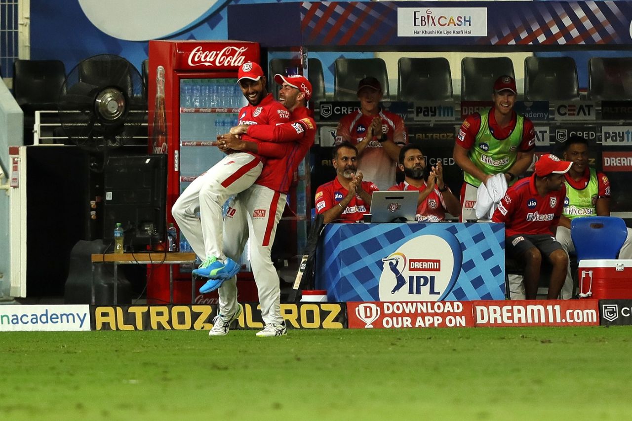 Glenn Maxwell, J Suchith and a celebration for a catch to remember, Kings XI Punjab vs Sunrisers Hyderabad, IPL 2020, Dubai, October 24, 2020