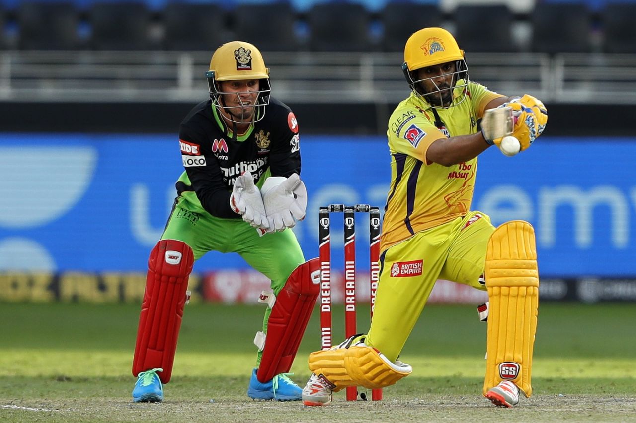 Ambati Rayudu looks to go leg side, Chennai Super Kings vs Royal Challengers Bangalore, IPL 2020, Dubai, October 25, 2020