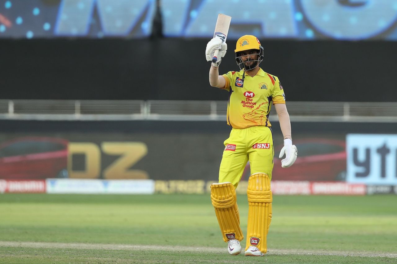 Ruturaj Gaikwad after hitting his first IPL fifty, Chennai Super Kings vs Royal Challengers Bangalore, IPL 2020, Dubai, October 25, 2020