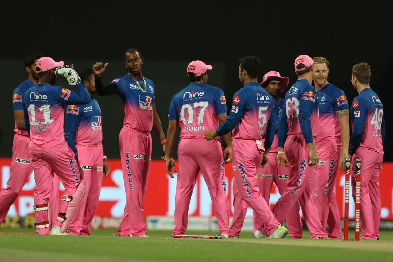 Celebration time for Jofra Archer and his team-mates, Rajasthan Royals vs Mumbai Indians, IPL 2020, Abu Dhabi, October 25, 2020