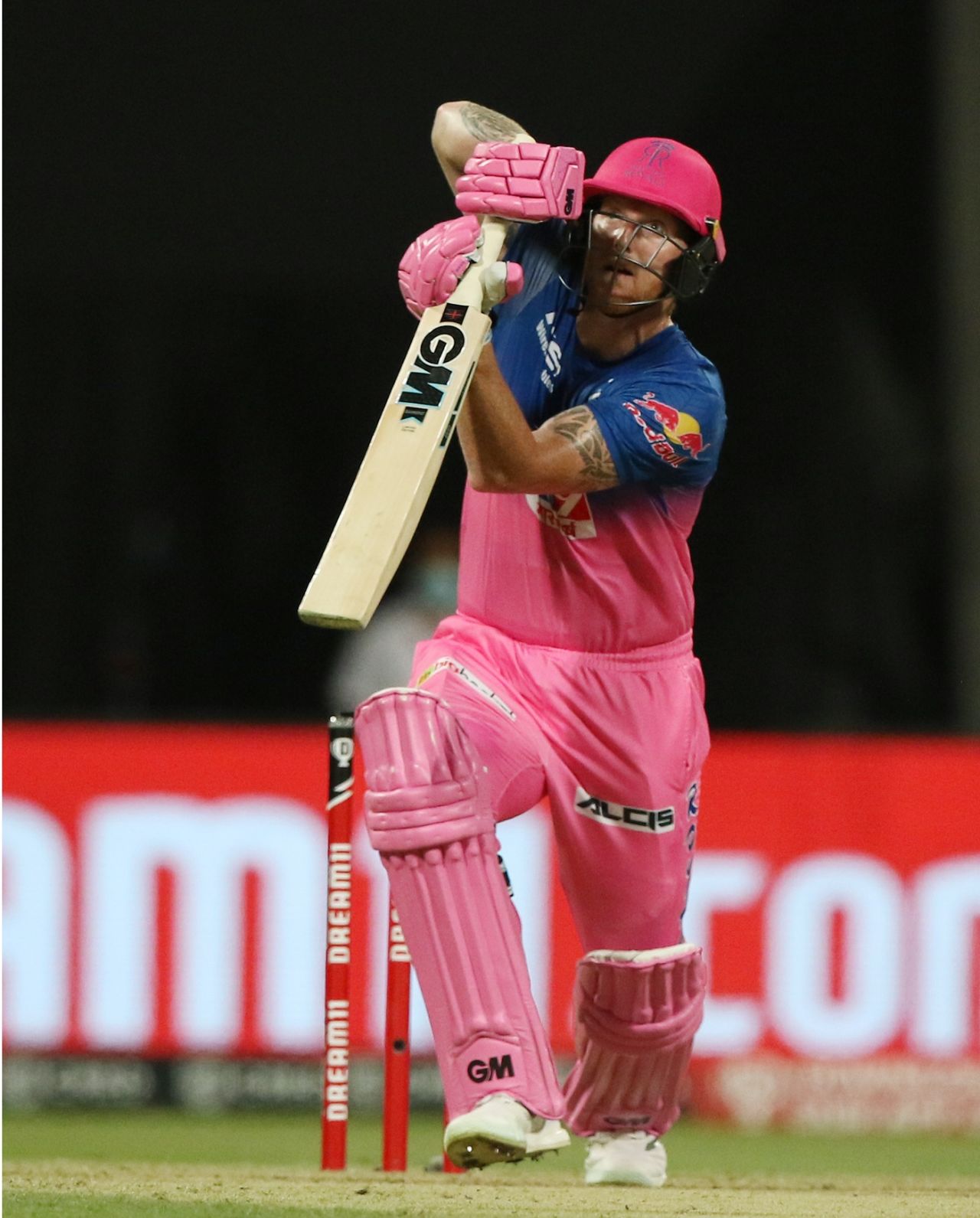 Ben Stokes watches the ball fly off his bat, Rajasthan Royals vs Mumbai Indians, IPL 2020, Abu Dhabi, October 25, 2020