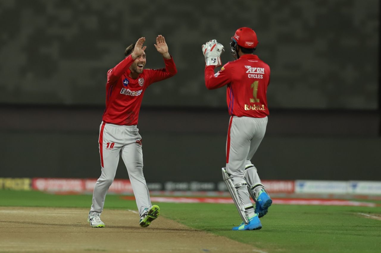 Glenn Maxwell and KL Rahul celebrate a wicket, Kolkata Knight Riders vs Kings XI Punjab, IPL 2020, Sharjah, October 26, 2020