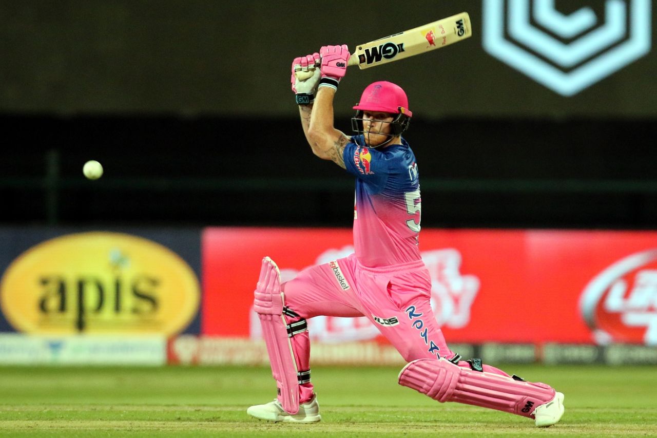Ben Stokes slashes one through the off side, Rajasthan Royals vs Mumbai Indians, IPL 2020, Abu Dhabi, October 25, 2020
