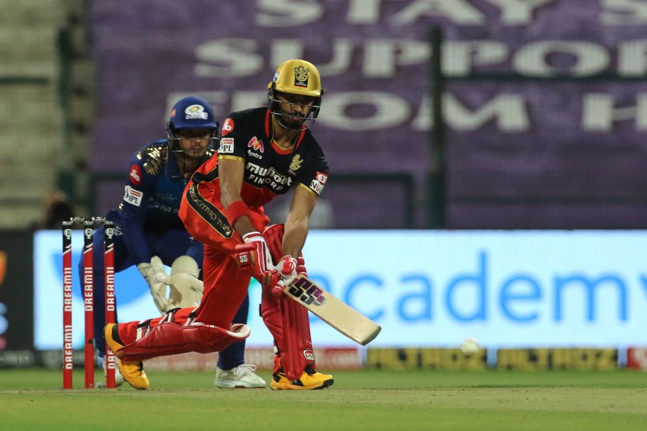 Devdutt Padikkal shapes up for a lap shot, Mumbai Indians vs Royal Challengers Bangalore, Abu Dhabi, IPL 2020, October 28, 2020