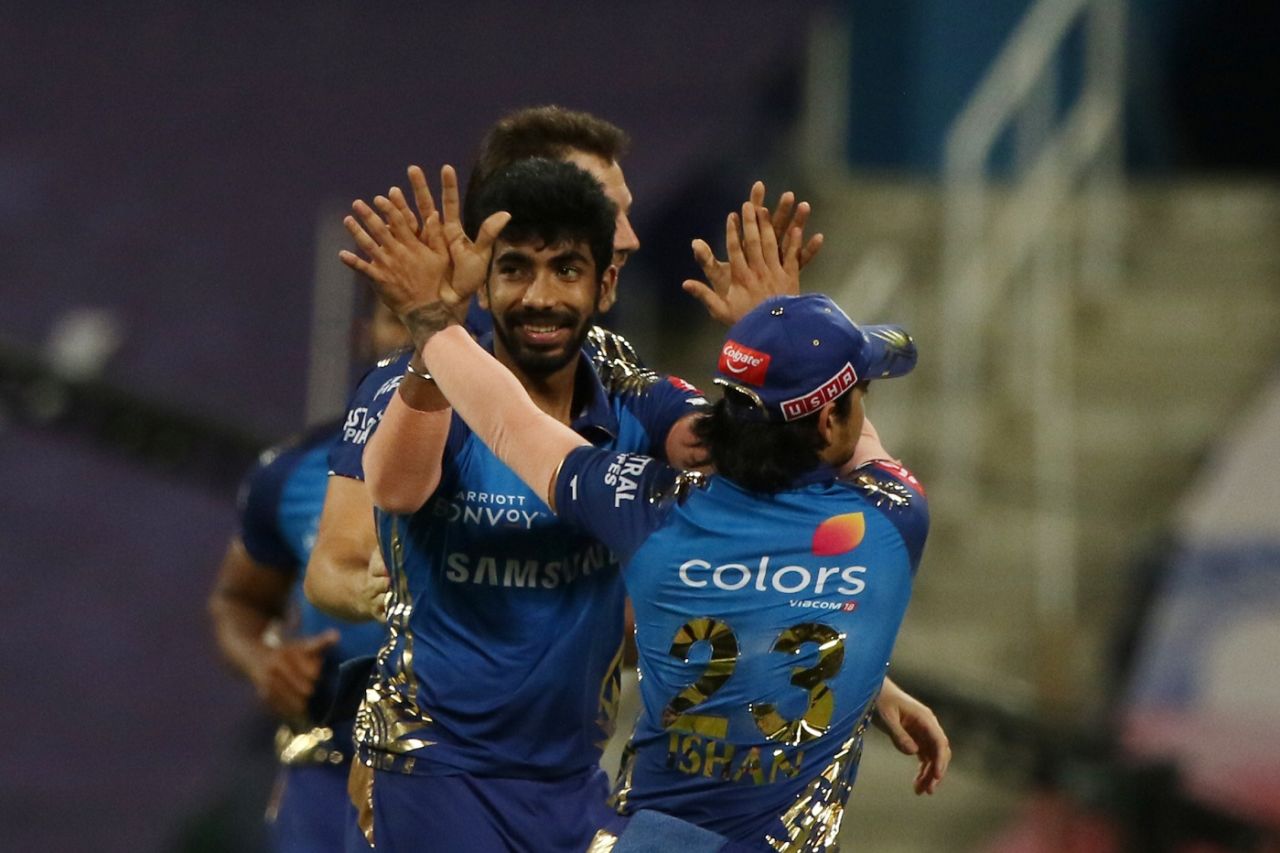 Jasprit Bumrah celebrates after taking a wicket, Mumbai Indians vs Royal Challengers Bangalore, Abu Dhabi, IPL 2020, October 28, 2020