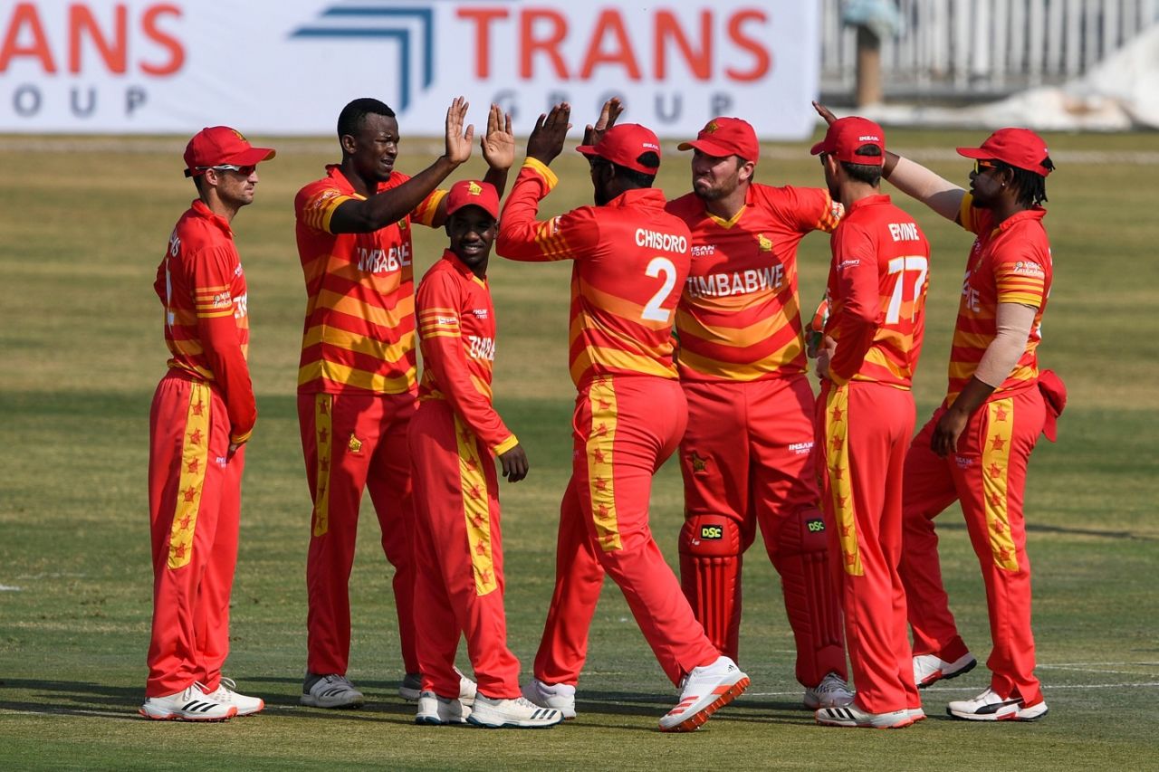 Carl Mumba celebrates after dismissing Abid Ali, Pakistan vs Zimbabwe. 1st ODI, Rawalpindi, October 30, 2020