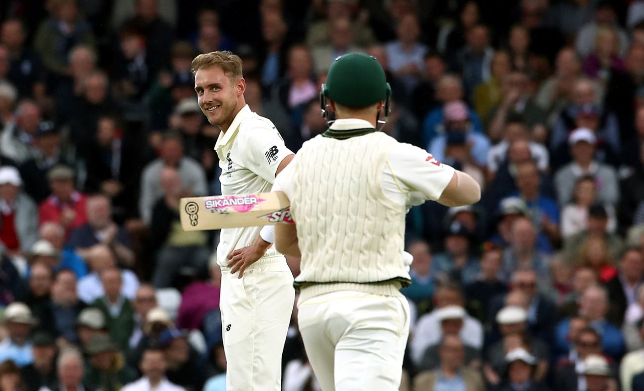 Stuart Broad smirks at David Warner, England v Australia, 3rd Test, 1st day, August 22, 2019