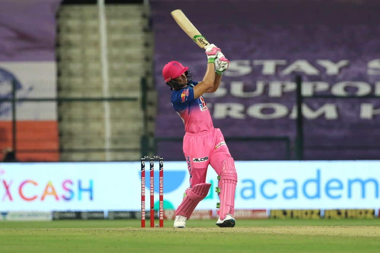 Jos Buttler launches one into the night sky, Kings XI Punjab vs Rajasthan Royals, IPL 2020, Abu Dhabi, October 30, 2020