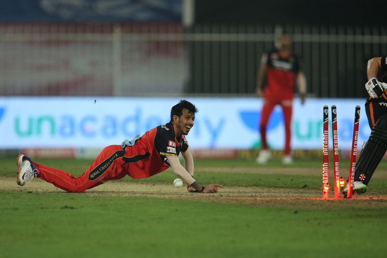 Yuzvendra Chahal appeals for a run out, Royal Challengers Bangalore vs Sunrisers Hyderabad, IPL 2020, Sharjah, October 31, 2020