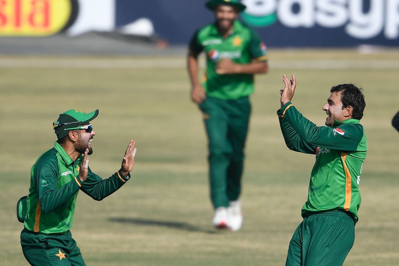 Iftikhar Ahmed celebrates after bagging a five-for, Pakistan v Zimbabwe, 2nd ODI, Rawalpindi, November 1, 2020