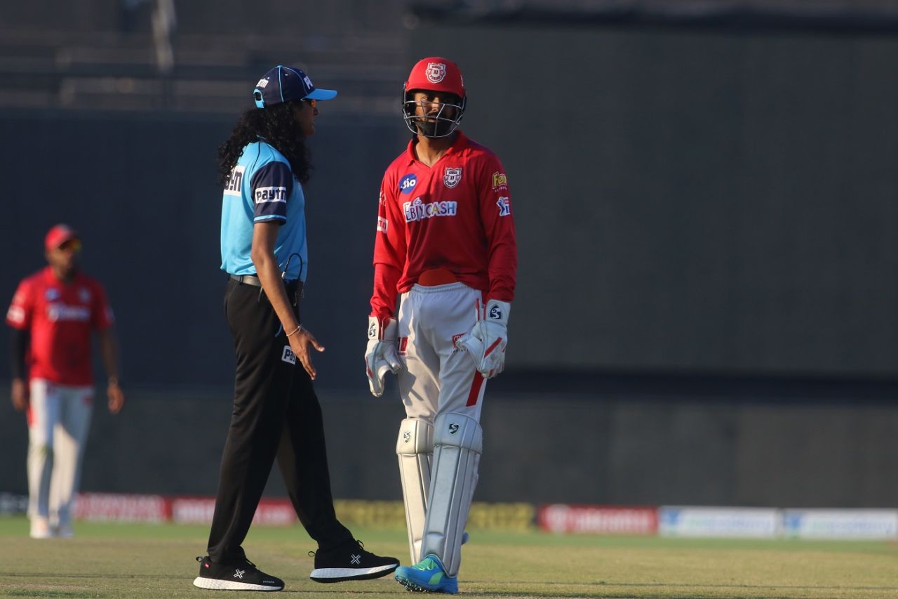 KL Rahul is visibly unhappy after the third umpire ruled against Kings XI Punjab for a debatable catch, Chennai Super Kings vs Kings XI Punjab, IPL 2020, Abu Dhabi, November 1, 2020
