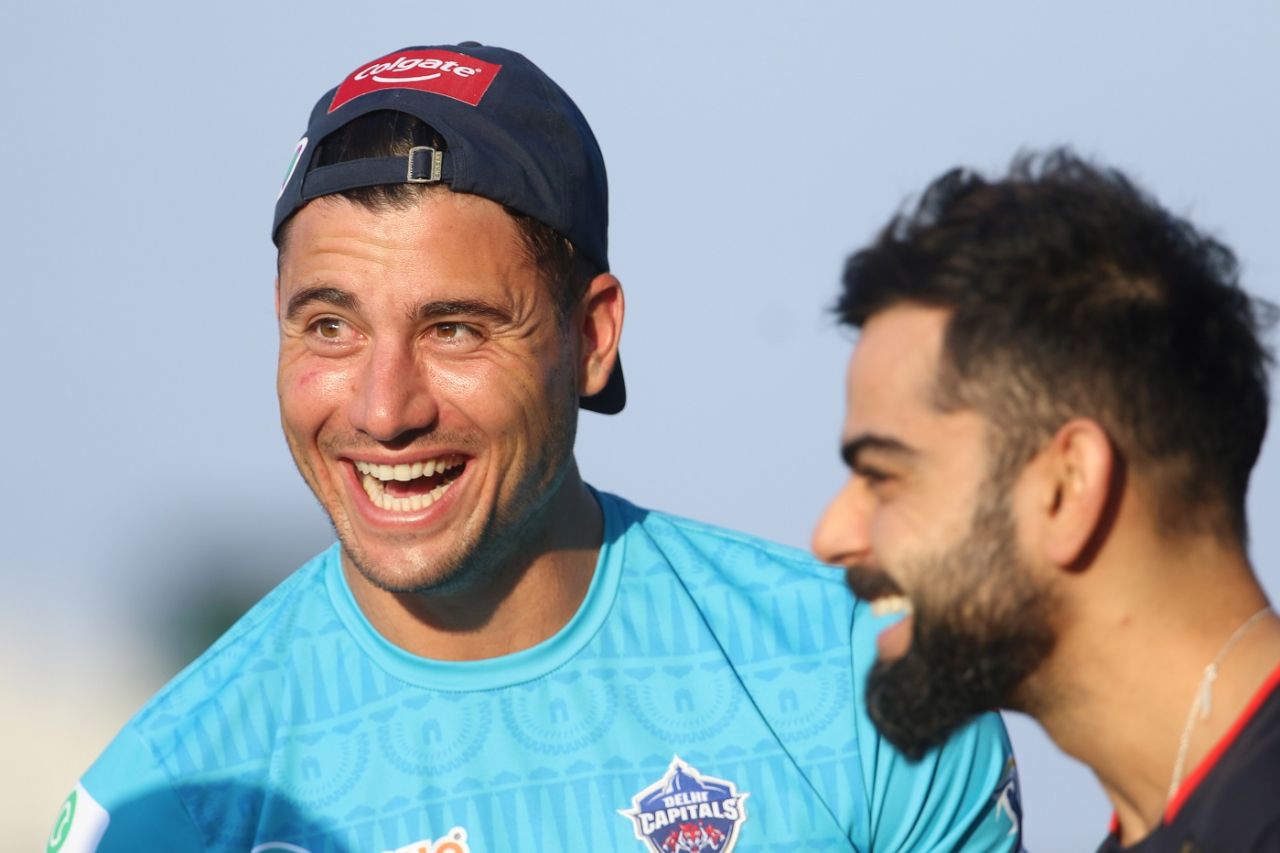 Virat Kohli and Marcus Stoinis share a laugh, Delhi Capitals vs Royal Challengers Bangalore, IPL 2020, Abu Dhabi, November 2, 2020