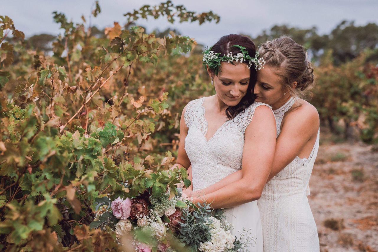 Megan Schutt and Jess Holyoake at their wedding, March 31, 2019