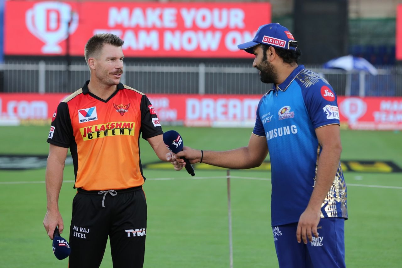 A fit-again Rohit Sharma back to lead MI, bumps fists with David Warner at the toss, Sunrisers Hyderabad vs Mumbai Indians, IPL 2020, Sharjah, November 3, 2020
