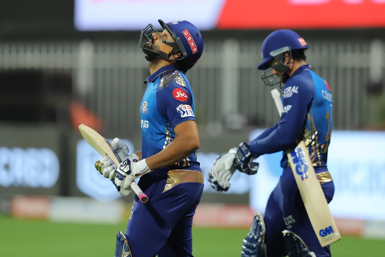 MI's regular opening pair back together as Rohit Sharma walks out with Quinton de Kock, Sunrisers Hyderabad vs Mumbai Indians, IPL 2020, Sharjah, November 3, 2020