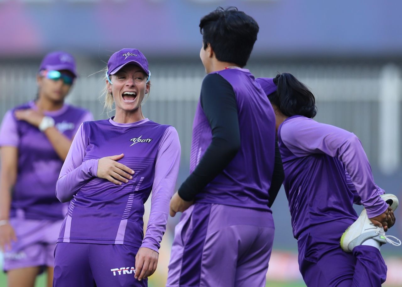 Danielle Wyatt shares a laugh with Shafali Verma, Supernovas vs Velocity, Women's T20 Challenge, Sharjah, November 4, 2020