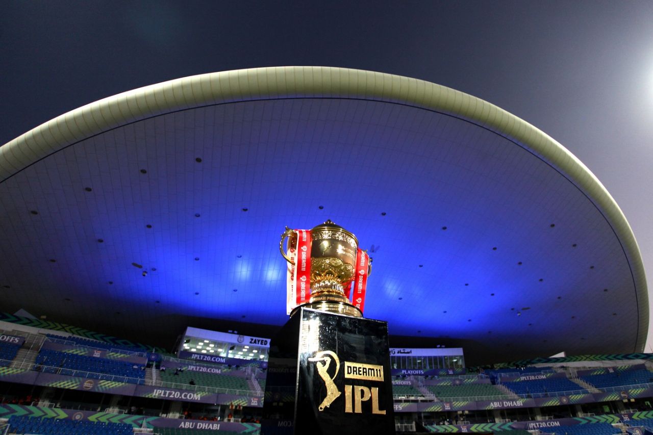 A view of the IPL 2020 trophy on display at the Sheikh Zayed Stadium, Delhi Capitals vs Sunrisers Hyderabad, IPL 2020, 2nd Eliminator, Abu Dhabi, November 8, 2020