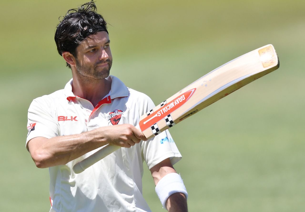 Callum Ferguson walks off after being dismissed for 97 in his last first-class innings, South Australia v Queensland, Sheffield Shield, Glenelg, November 11, 2020