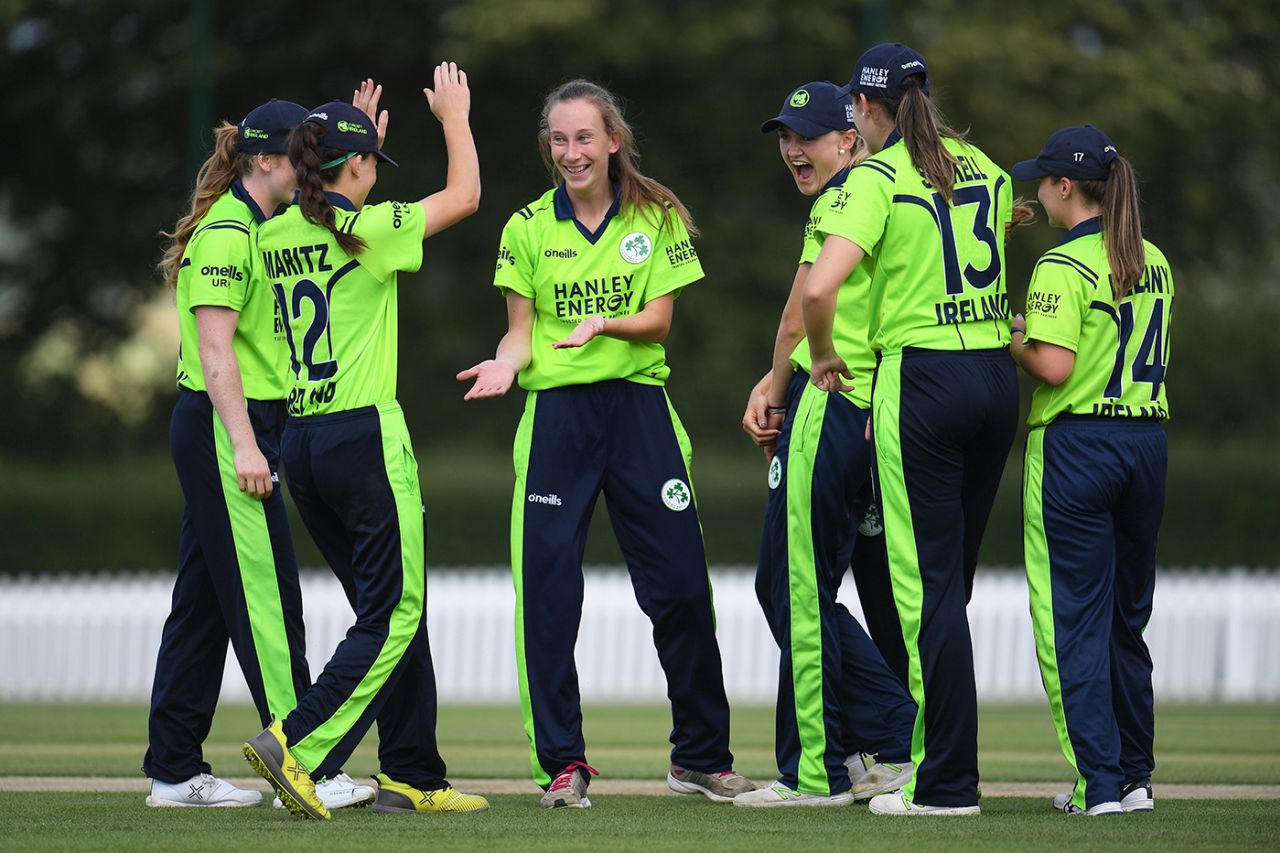 Ireland women celebrate a wicket against England academy, Millfield School, Glastonbury, July 17, 2019