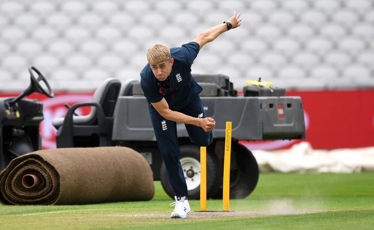 Olly Stone during an England nets session at Emirates Old Trafford, Manchester, July 15, 2020