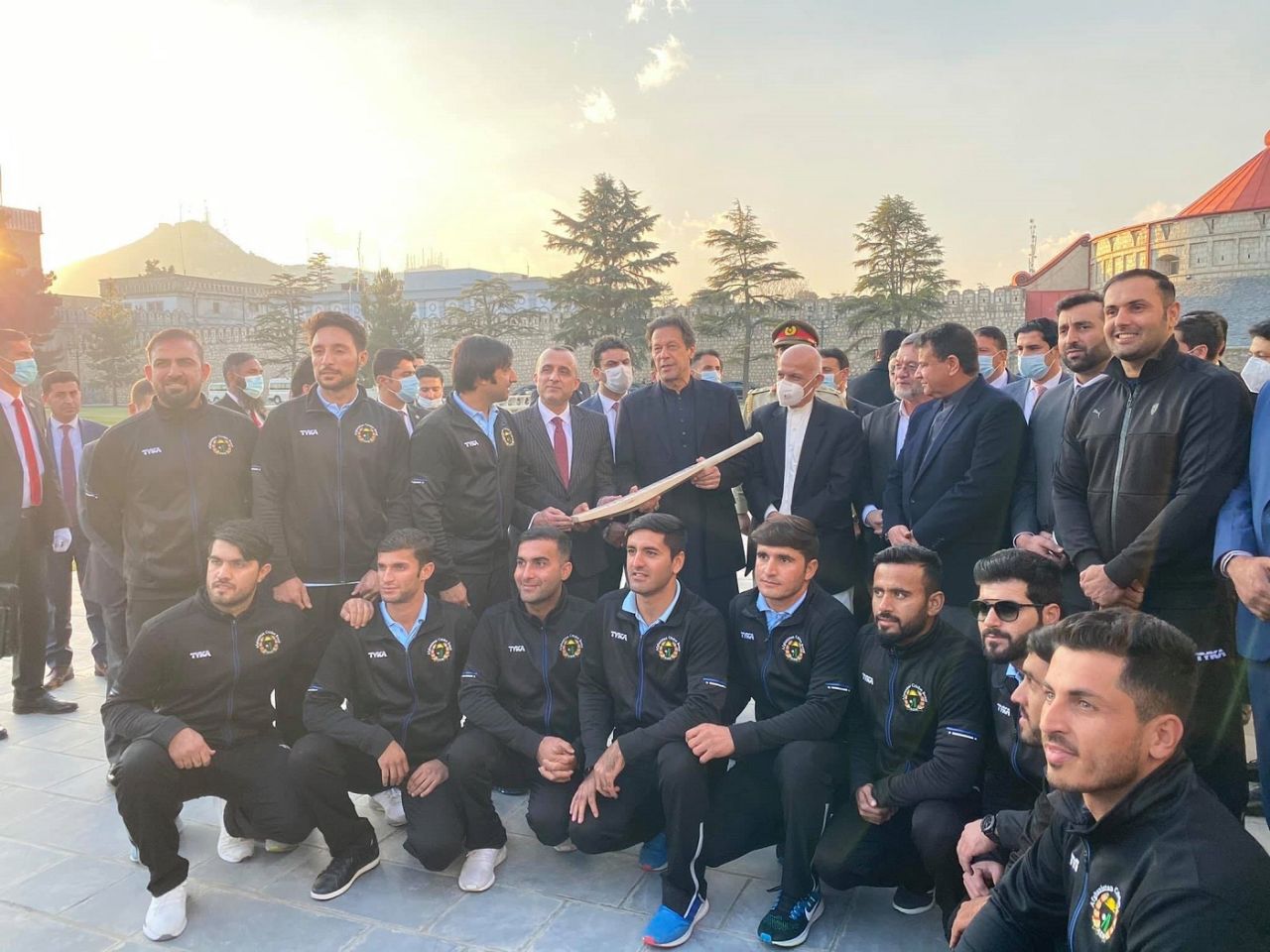 Imran Khan with members of the Afghanistan cricket team and ACB officials, Kabul, November 19, 2020