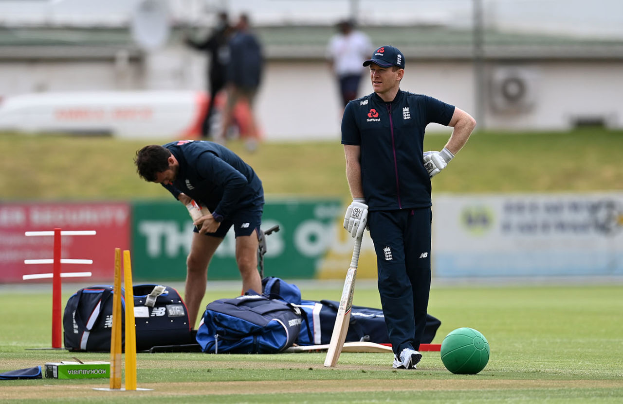 Eoin Morgan watches on during preparations for England's warm-up game, Paarl, November 23, 2020