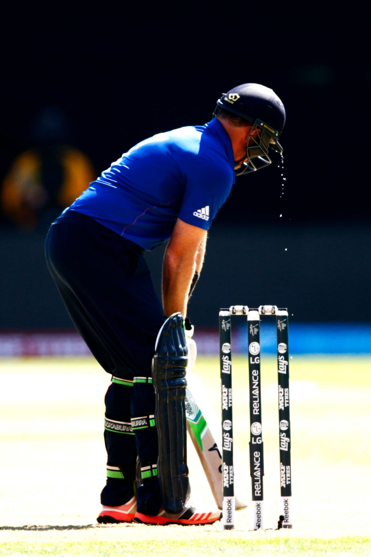 Sweat drips from Ian Bell's helmet, England v Sri Lanka, World Cup 2015, Group A, Wellington, March 1, 2015