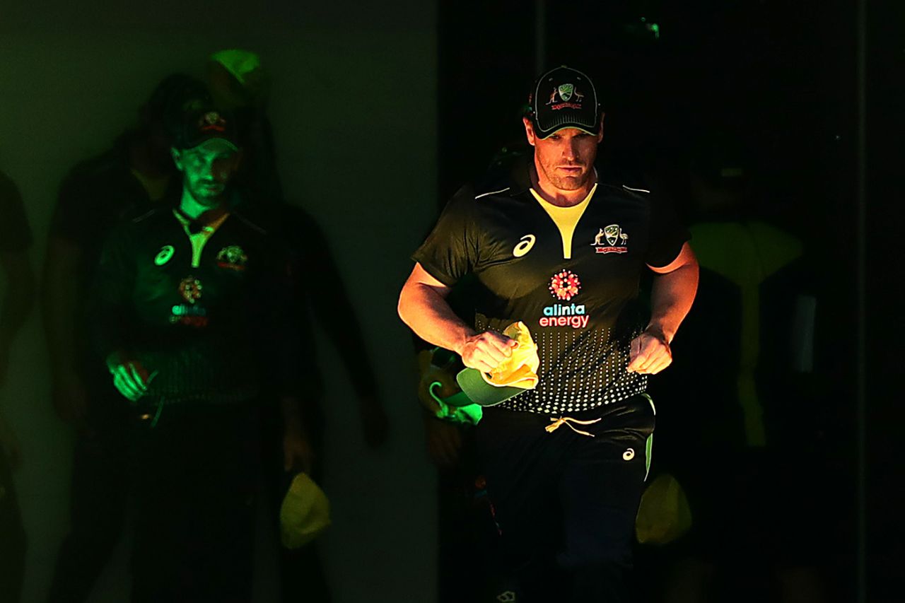 Aaron Finch runs out to the field, Australia v Sri Lanka, 1st T20I, Adelaide, October 27, 2019