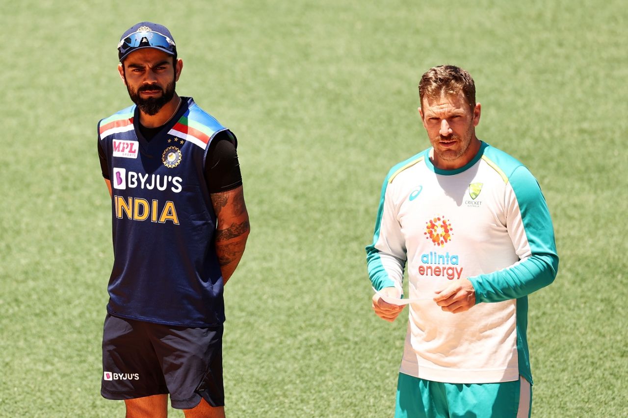 Virat Kohli and Aaron Finch of Australia ahead of the ODI series opener, Sydney, Australia vs India, 1st ODI, November 27, 2020
