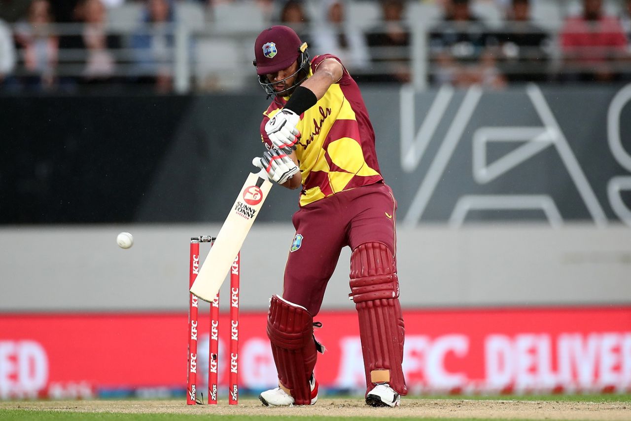 Brandon King crunches one on the off side, New Zealand vs West Indies, 1st T20I, Auckland, November 27, 2020