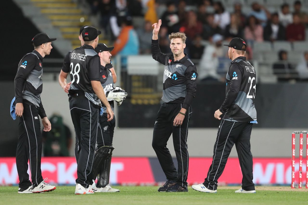 Lockie Ferguson celebrates after his five-wicket haul, New Zealand vs West Indies, 1st T20I, Auckland, November 27, 2020
