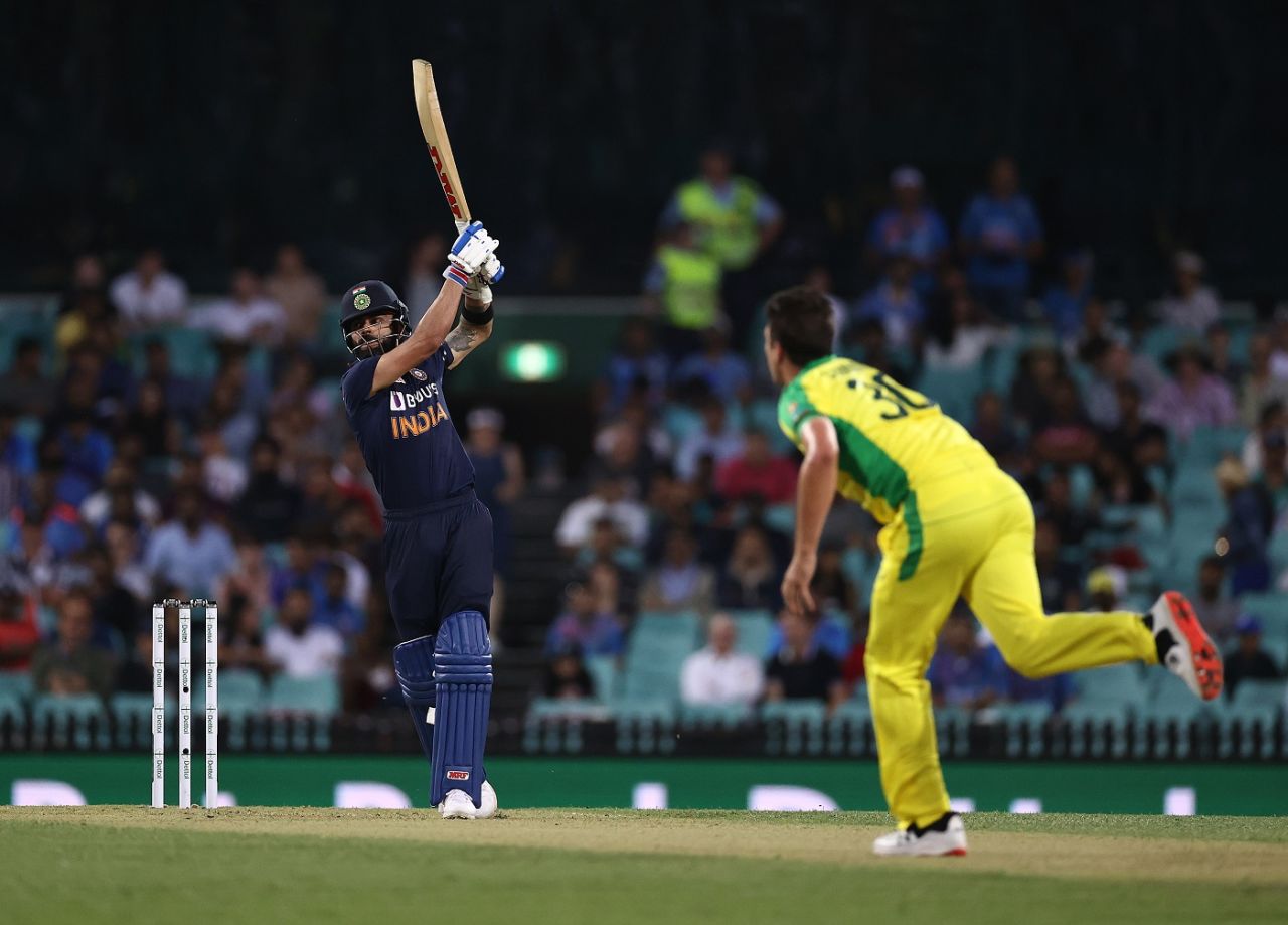 Virat Kohli goes over extra cover, Australia vs India, 1st ODI, Sydney, November 27, 2020
