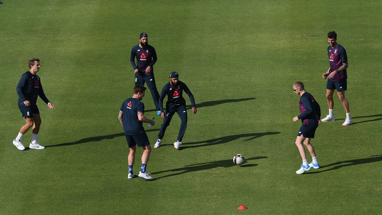 England's players warm up with a game of football, South Africa v England, 1st T20I, Cape Town, November 27, 2020