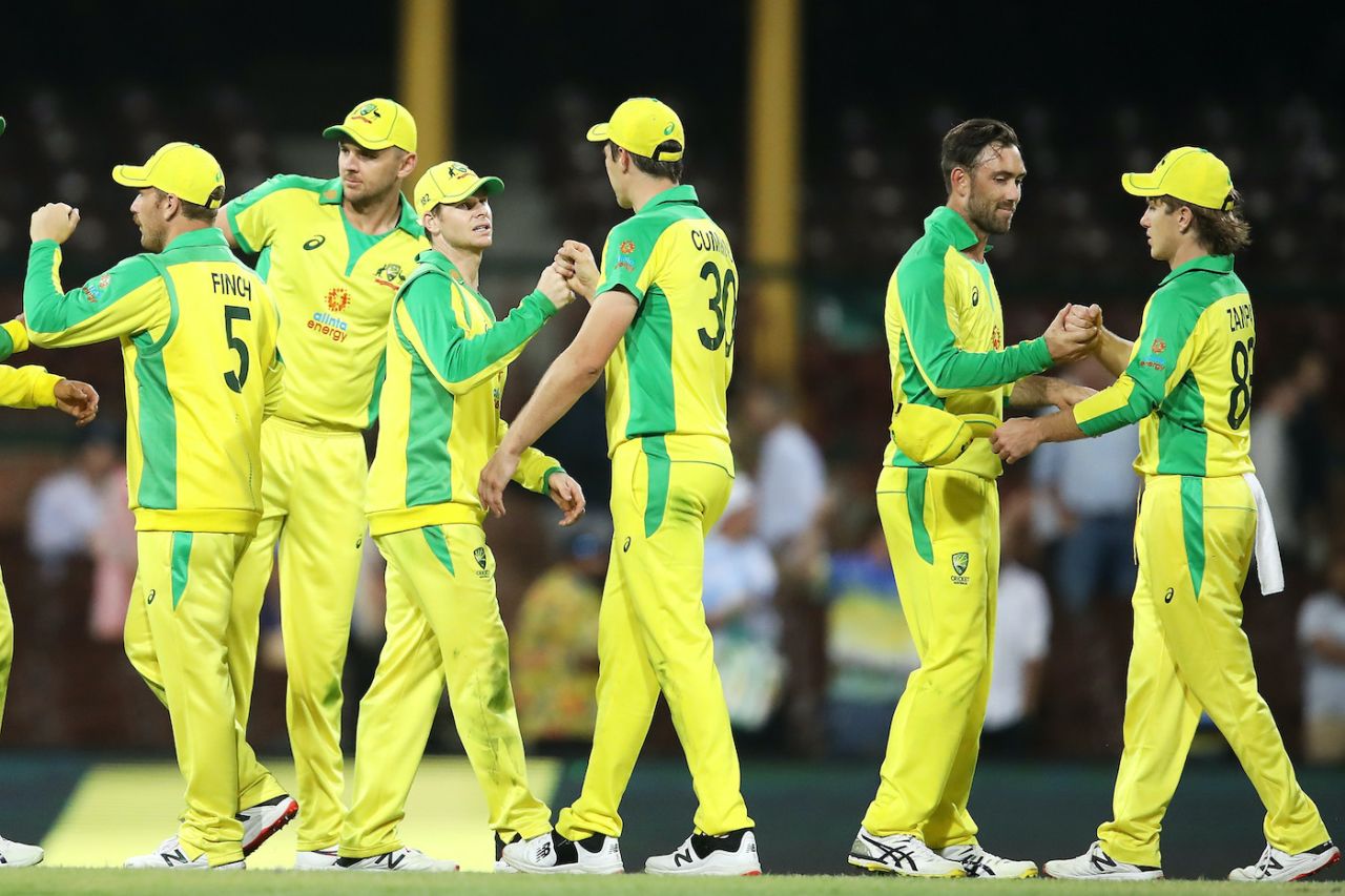 Australia celebrate a series-clinching win, Australia v India, 2nd ODI, Sydney, November 29, 2020