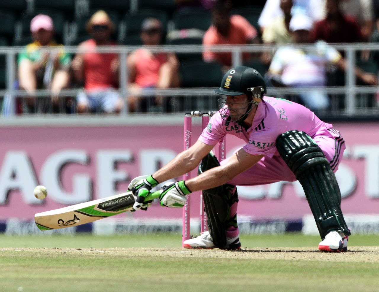 AB de Villiers reaches for a wide one, South Africa v West Indies, 2nd ODI, Johannesburg, January 18, 2015