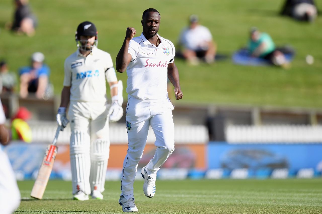 Kemar Roach broke through with Tom Latham's wicket, 1st Test, Hamilton, 1st day, December 3, 2020 
