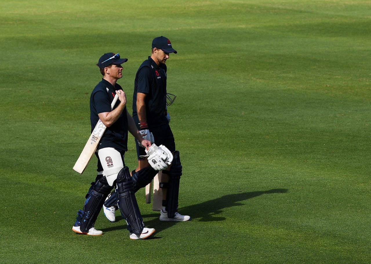 Eoin Morgan and Joe Root chat in training, South Africa vs England, Newlands, Cape Town, ODI series, December 3, 2020