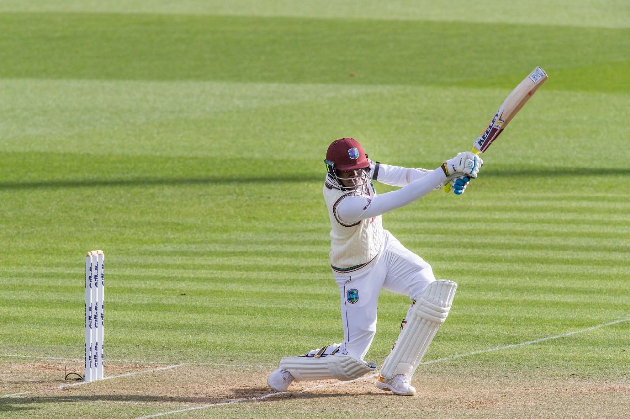 Alzarri Joseph drives through the off side, New Zealand vs West Indies, 1st Test, Hamilton, 3rd day, December 5, 2020