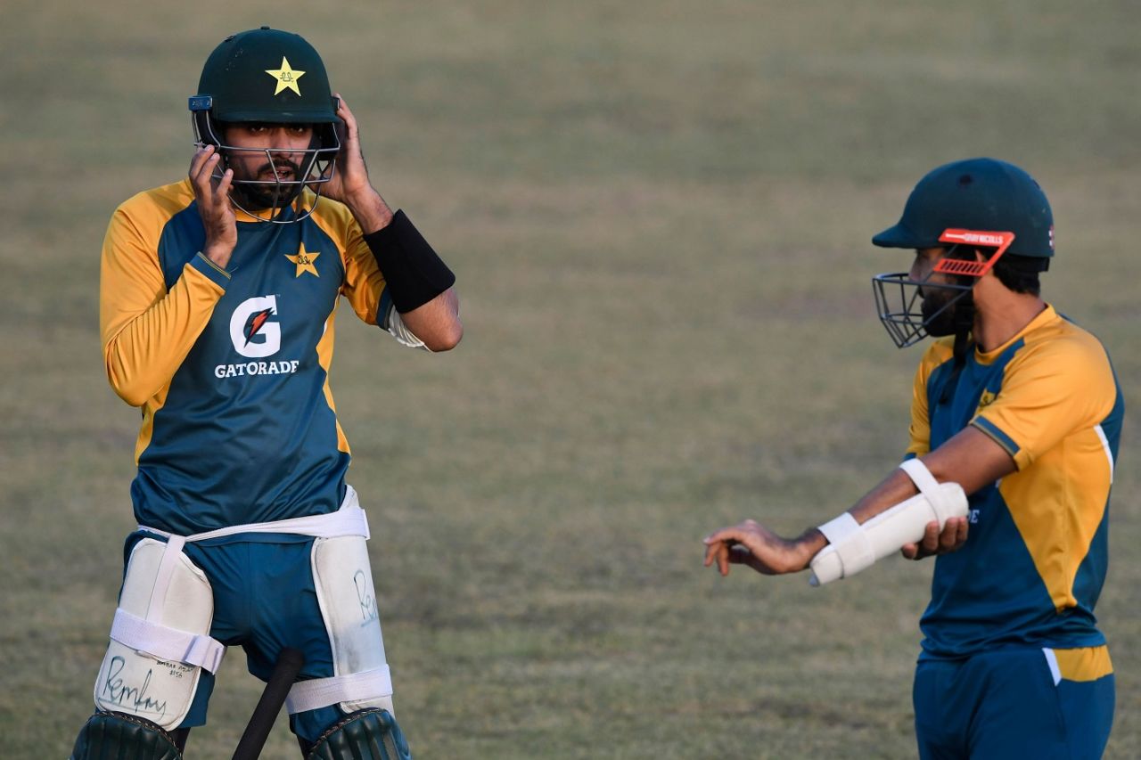 Babar Azam and Mohammad Rizwan get ready for a hit in the nets, Rawalpindi, October 28, 2020